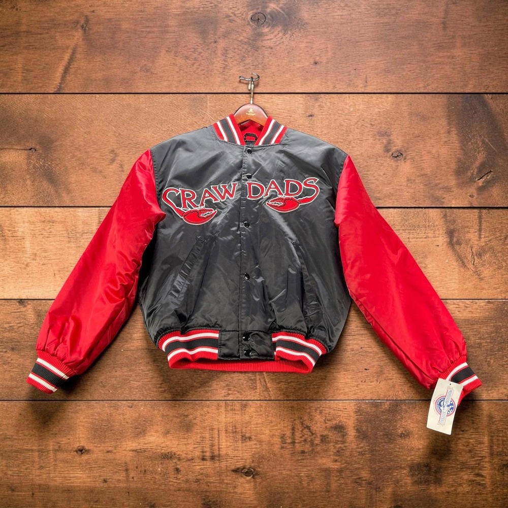 NEW Vintage Starter Hickory Crawdads Satin Jacket Mens S Black Red MiLB Baseball